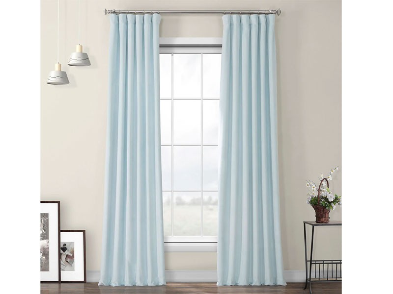 Aquarius Blue Heritage Plush Velvet Curtain