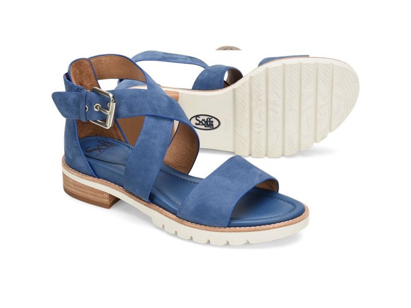 Sofft Women's Novia French-Blue-Suede Flat Sandals