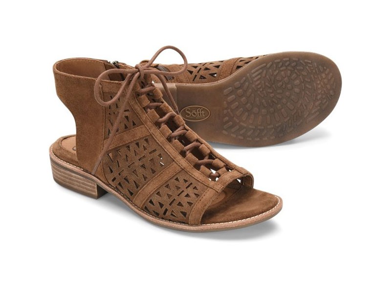 Women's Sofft Nora Light-Brown-Suede Flat Sandals