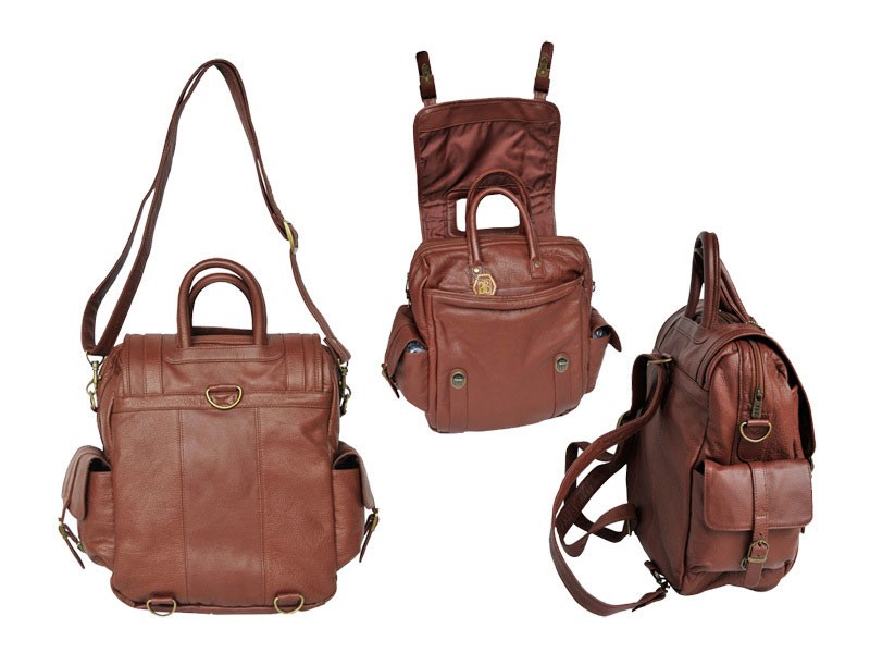 Amerileather 3 Way Convertible Men's Backpack & Shoulder Bag Brown