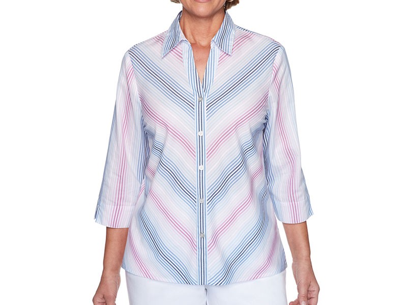 Plus Size Alfred Dunner Petal Pusher Stripe Button Down Top For Women