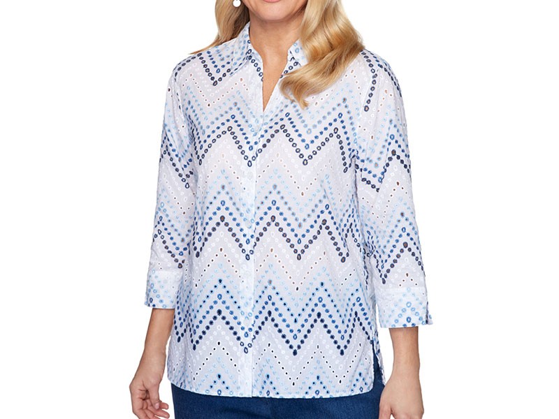 Plus Size Alfred Dunner Petal Pusher Zigzag Button Down Top For Women