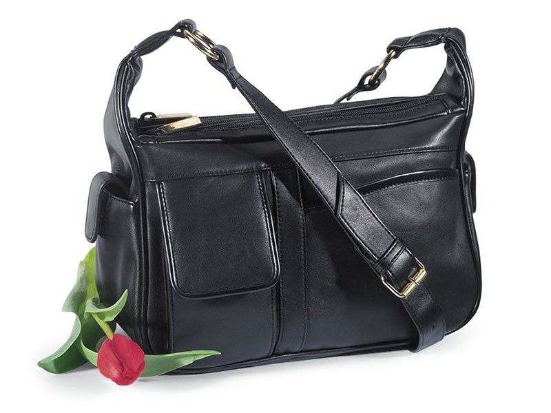 Multi Compartment Black Leather Shoulder Bag