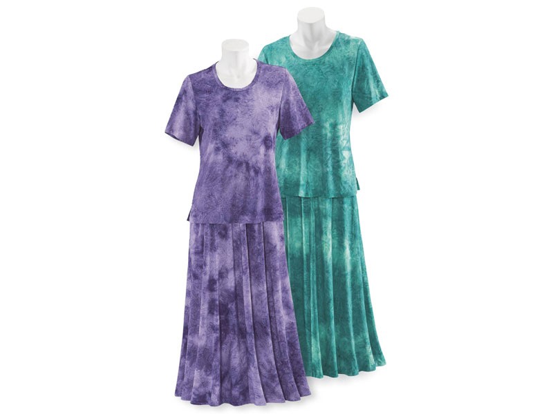 Women's Textured Tie-Dye Top & Skirt Set