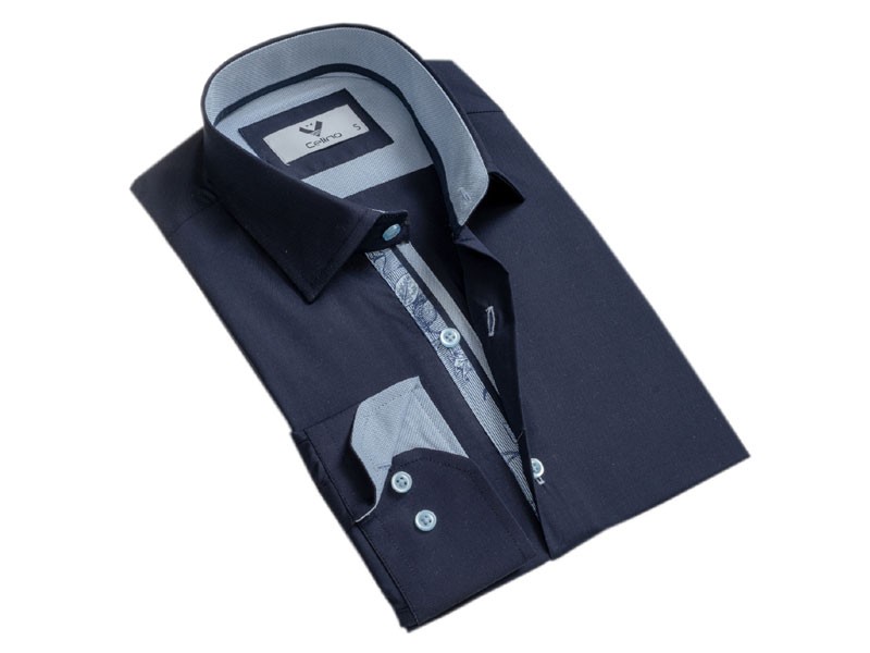 Men's Cuff Button Down Shirt Navy Blue