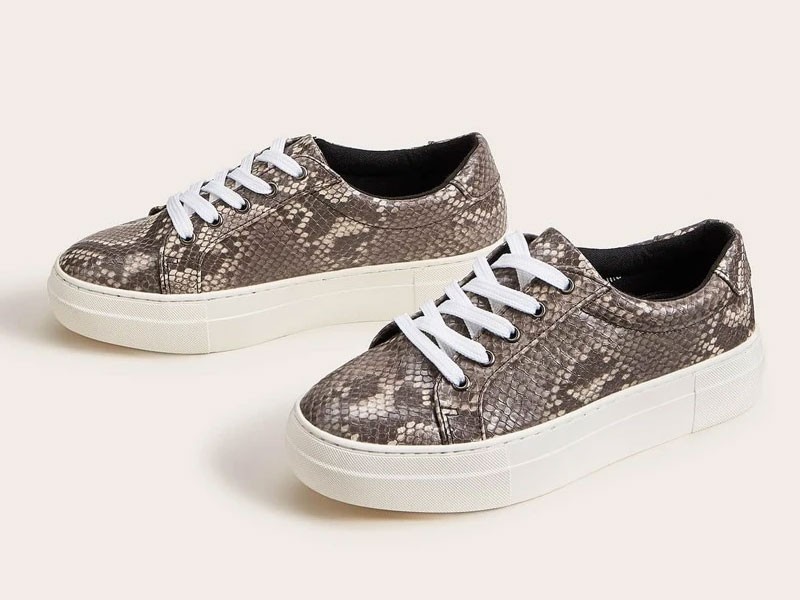 Lace-up Front Snakeskin Sneakers For Women