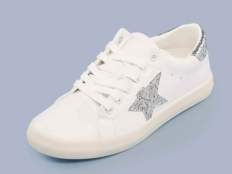 Lace Front Glitter Star Low Top Sneakers For Women