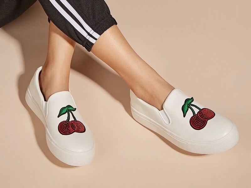 Cherry Embroidered Slip On Sneakers For Women