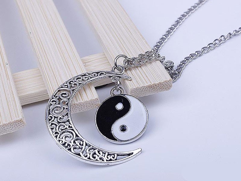 Crescent Moon & Yin and Yang Women's Pendant Necklace