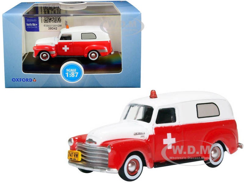 1950 Chevrolet Panel Van Ambulance Red and White Model Car