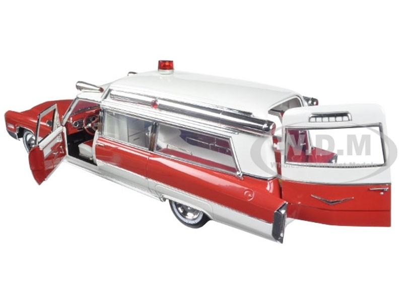 1966 Cadillac S&S 48 High Top Ambulance Red and White Model Car