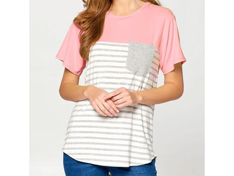 Vanilla Bay Color Block Striped Tee for Women in Neon Pink