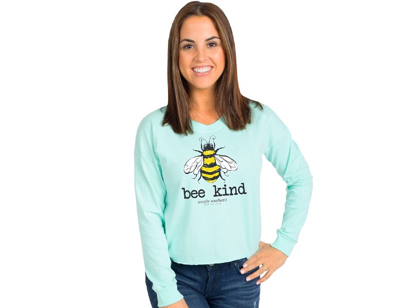Simply Southern Bee Kind Cropped Long Sleeve T-Shirt For Women in Celedon