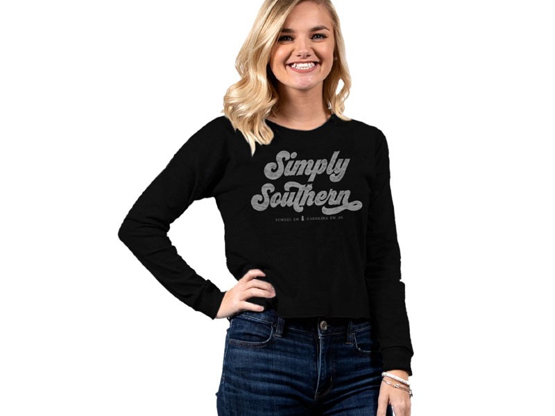 Simply Southern Logo Cropped Long Sleeve T-Shirt for Women in Black