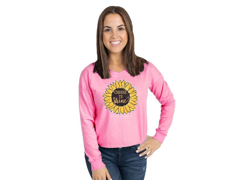 Simply Southern Shine Cropped Long Sleeve T-Shirt for Women in Flamingo