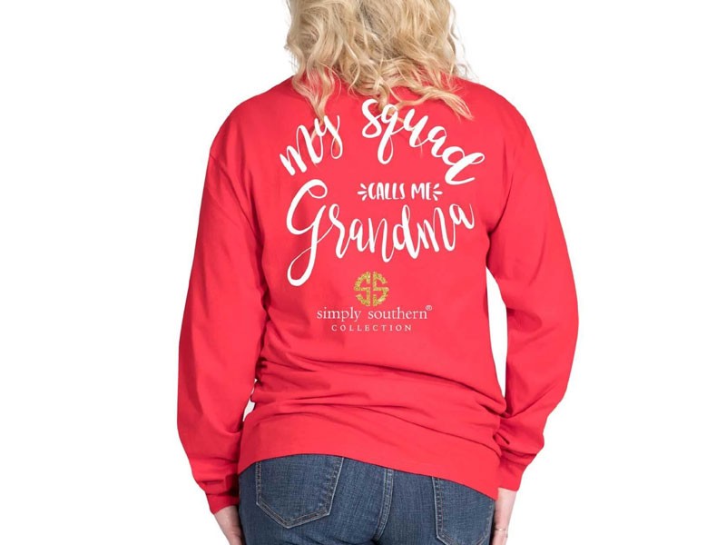 Simply Southern Squad Grandma Long Sleeve T-Shirt for Women in Red