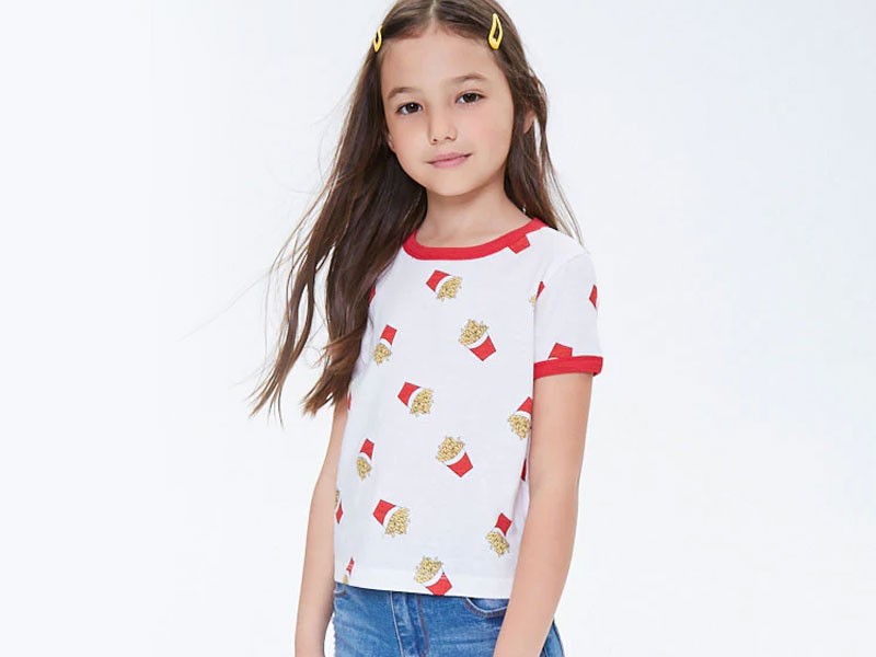 French Fry Print Tee For Girl