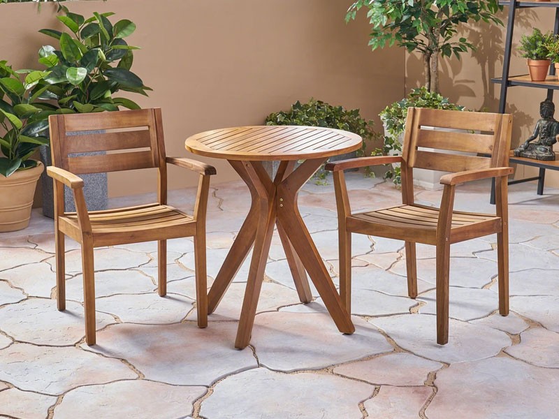 Stanford Outdoor 3 Piece Acacia Wood Bistro Set