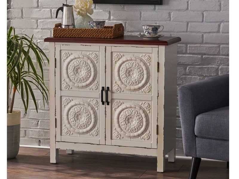 Aliana Finished Firwood Cabinet with Faux Wood Overlay and Accented Top