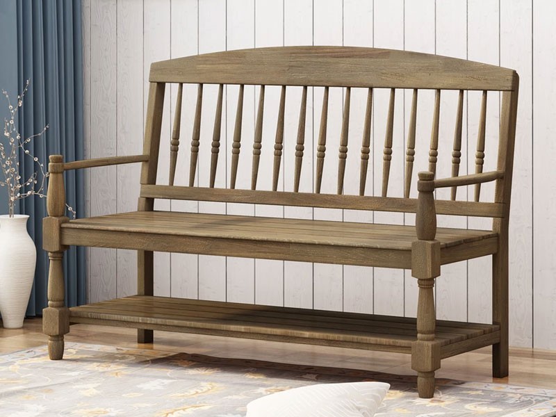 Eddie Indoor Farmhouse Acacia Wood Bench with Shelf