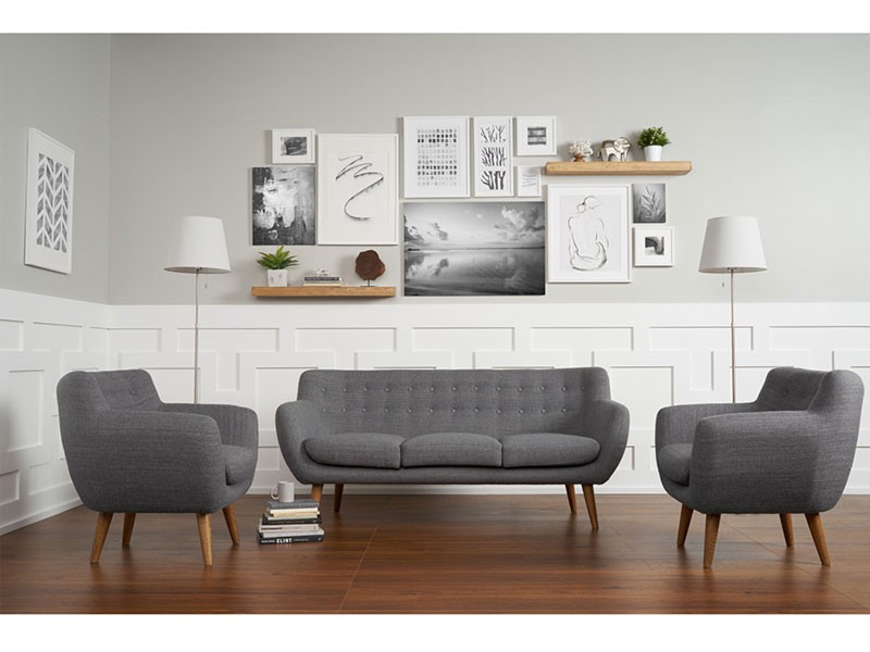 Rhodes Mid-Century Modern 3 Piece Living Set Steel Grey