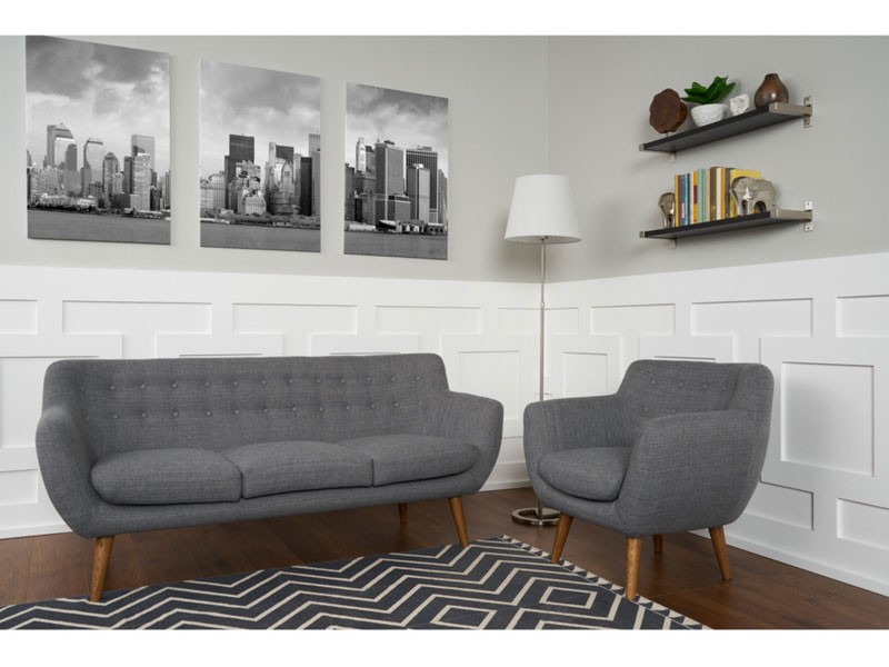 Rhodes Mid Century Modern 2 Piece Living Set Steel Grey