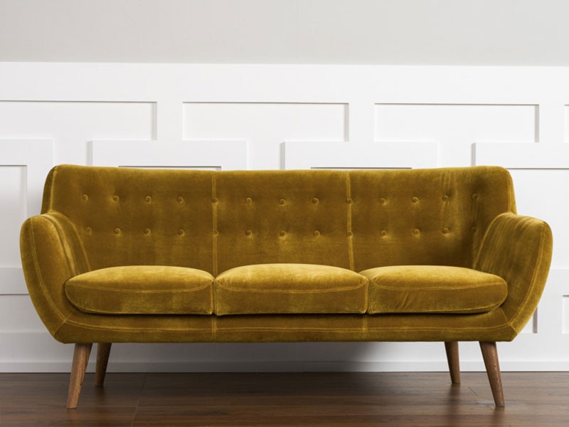 Rhodes Mid-Century Modern Tufted Sofa Antique Gold