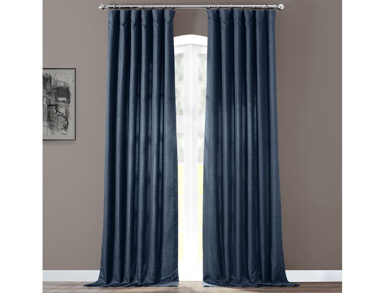 Sergeants Blue Italian Faux Linen Curtain