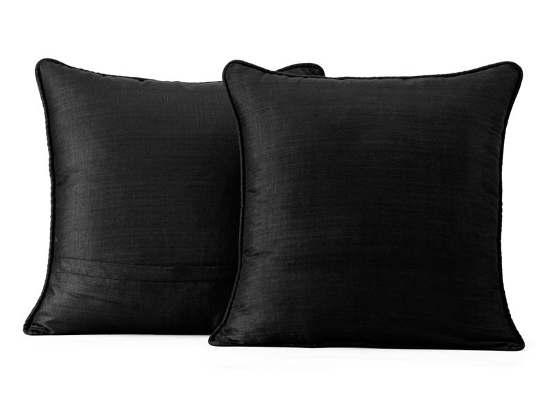 Papillon Black Designer Shantung Faux Silk Cushion Cover Pair