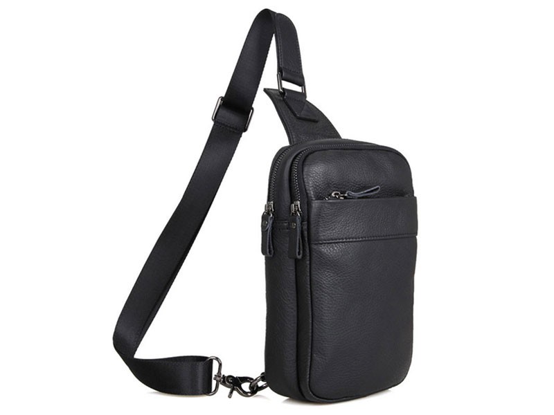 Europie 2 Super Soft Leather Single Shoulder Sling Chest Bag Black