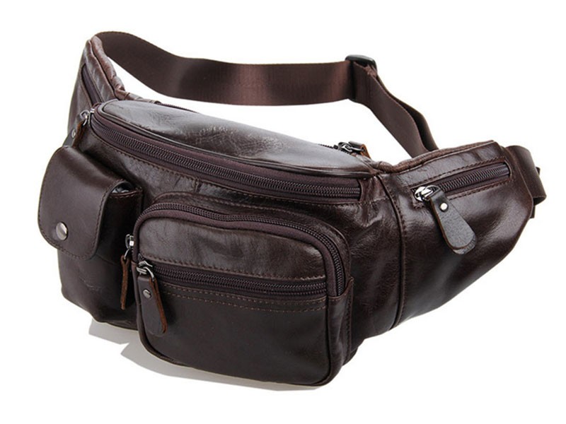 Bogor Men's Large Soft Leather Waist Fanny Pack & Sling Brown