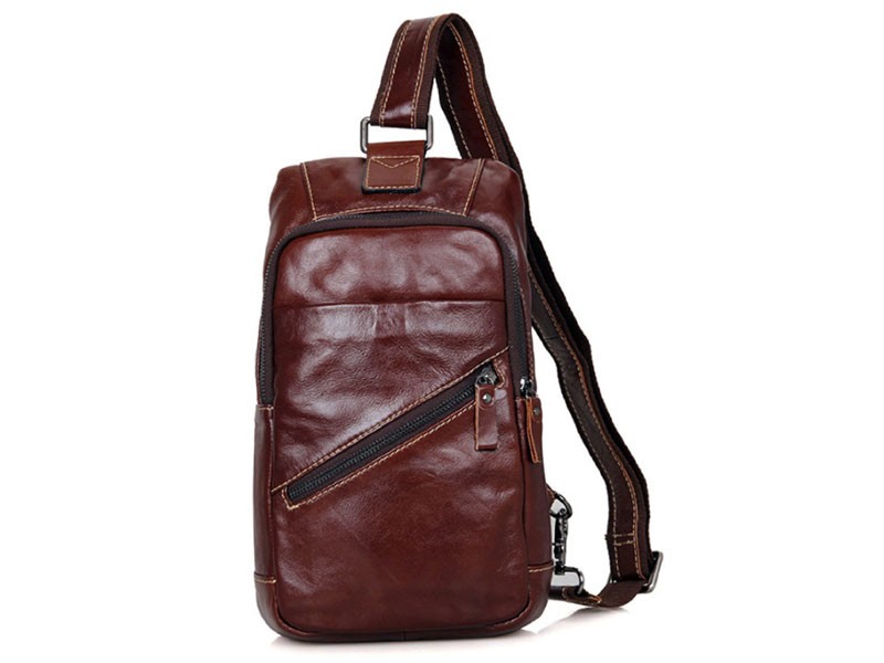 Cebu Soft Leather Single Shoulder Sling Chest Bag Oxblood Brown