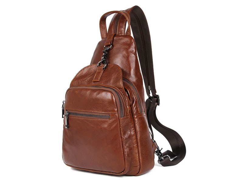 Del Mar Soft Leather Shoulder Sling Chest Bag & Backpack Rust Brown