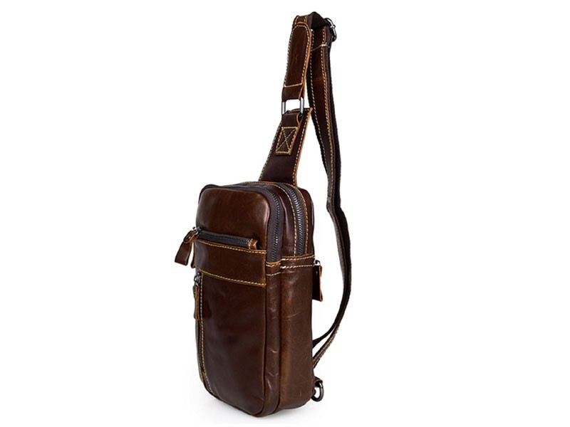 Dubrovnik Soft Leather Single Shoulder Sling Chest Bag Coffee Brown