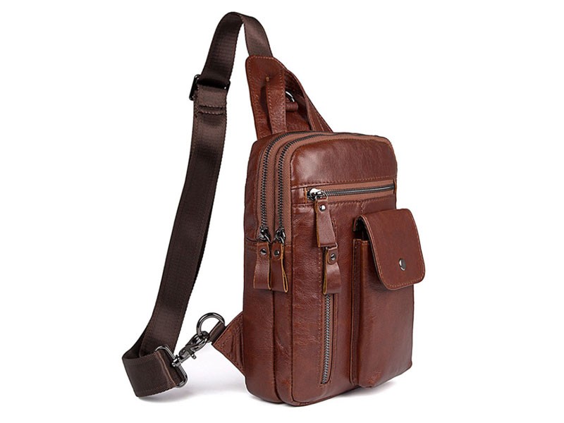 Fukuoka Soft Leather Single Shoulder Sling Chest Bag Rust Brown
