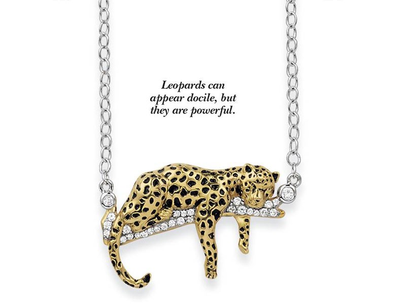 CZ and Enameled Two-Tone Plated Leopard Necklace & 18