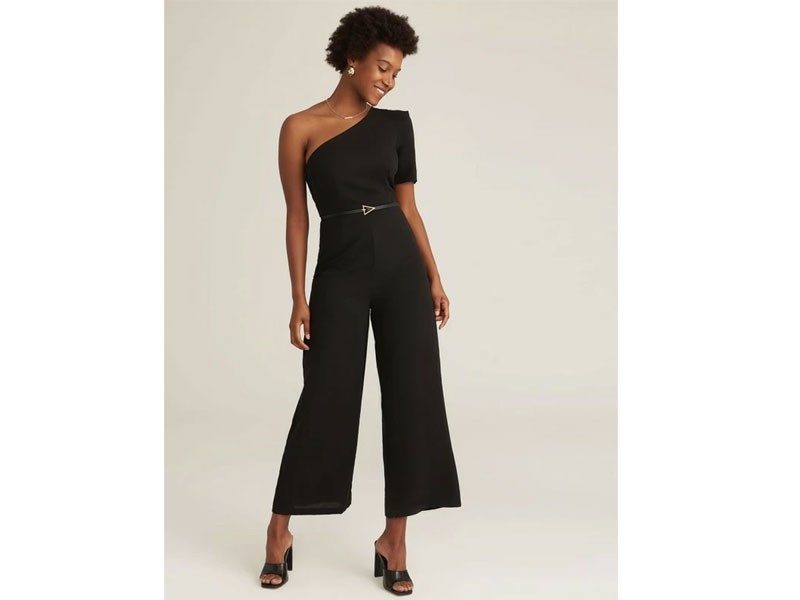 Shein One Shoulder Puff Sleeve Palazzo Jumpsuit For Women