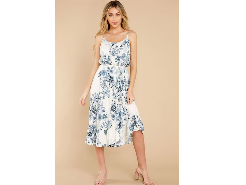 Simply Stunning Blue Floral Print Midi Dress For Women