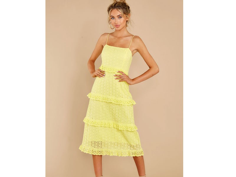 Women's Shining Ray Yellow Eyelet Midi Dress