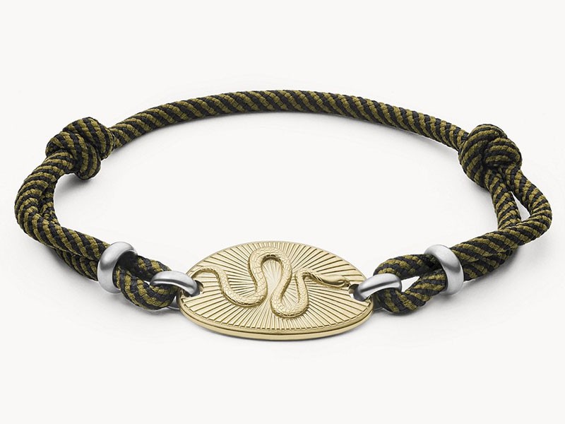 Serpent Gold-Tone Stainless Steel Station Bracelet For Men