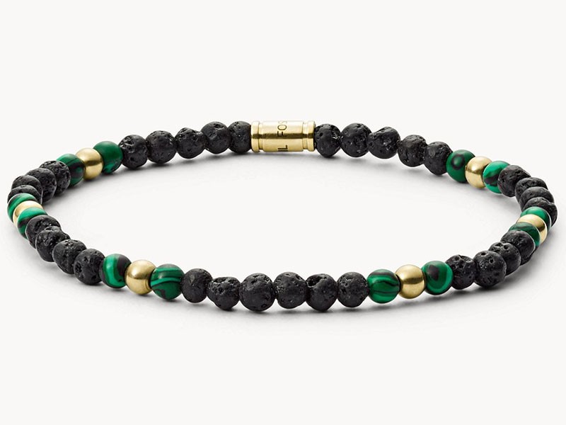 Men's Gold-Tone Stainless Steel, Lava Stone and Reconstituted Turquoise Bracelet