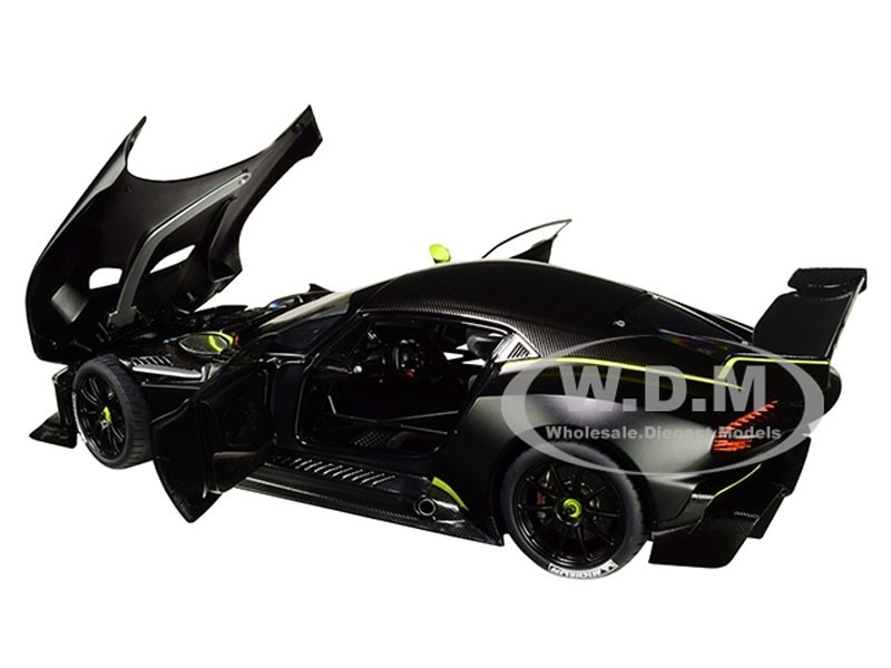 Aston Martin Vulcan Matt Black with Lime Green Stripes 1/18 Model Car