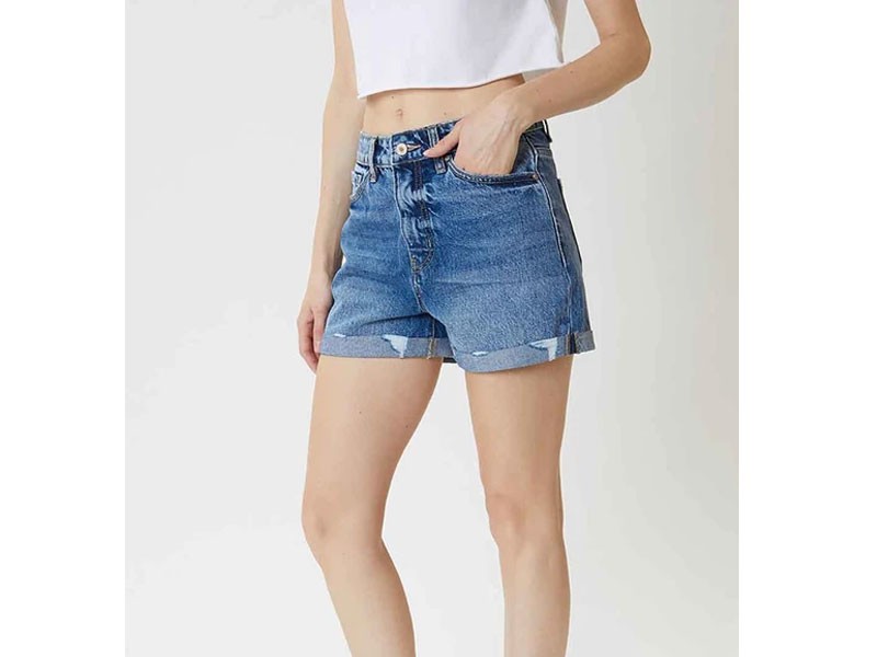 KanCan Jeans High Rise Roll Cuff Denim Shorts for Women in Medium Wash