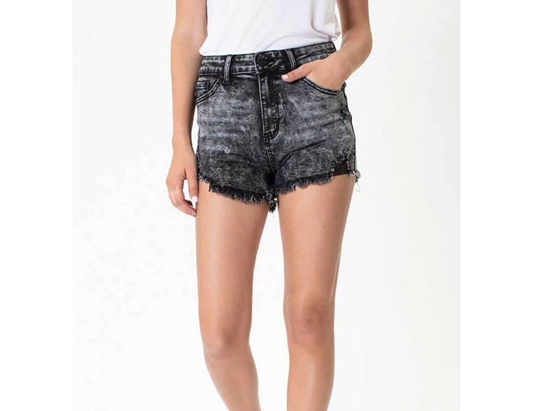 KanCan Jeans Distressed Acid Wash Denim Shorts for Women in Black