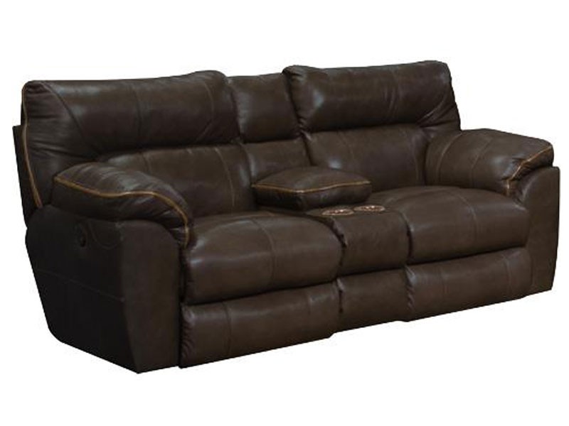 Catnapper Milan Chocolate Power Layflat Reclining Console Loveseat In Thick
