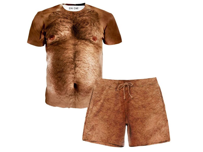 Men's Hairy Chest T-Shirt and Shorts Rave Outfit