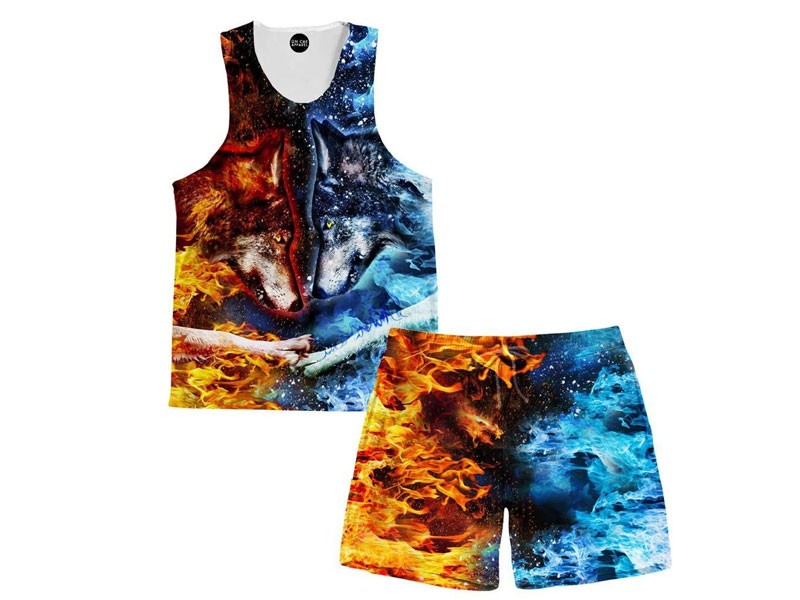 Fire and Ice Tank And Shorts Rave Outfit For Men