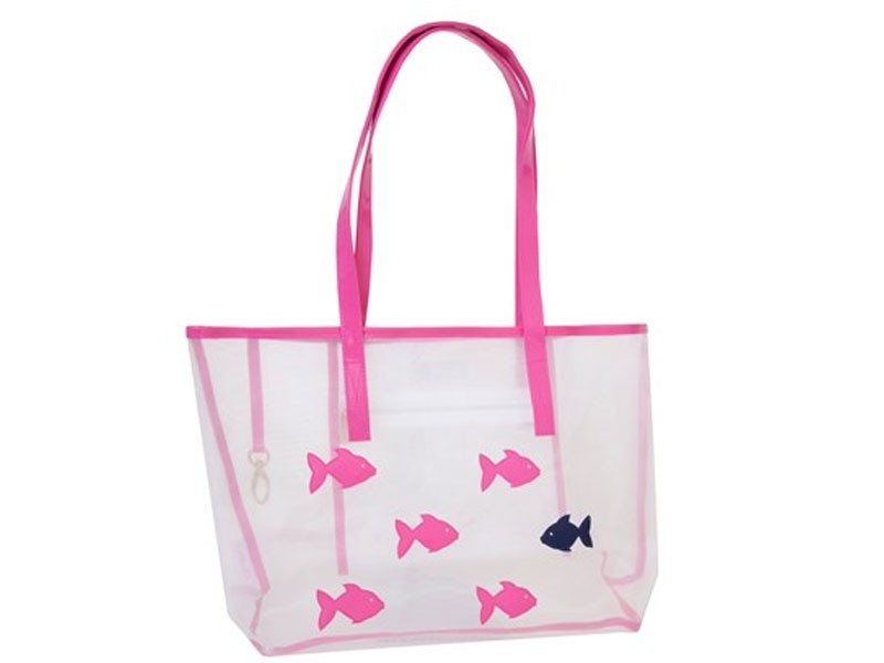 White Mesh Amy Tote with Pink School of Fish For Women