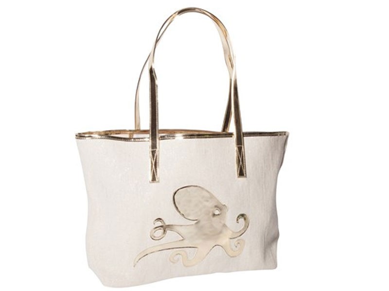 Canvas Amy Tote with Shiny Gold Octopus For Women