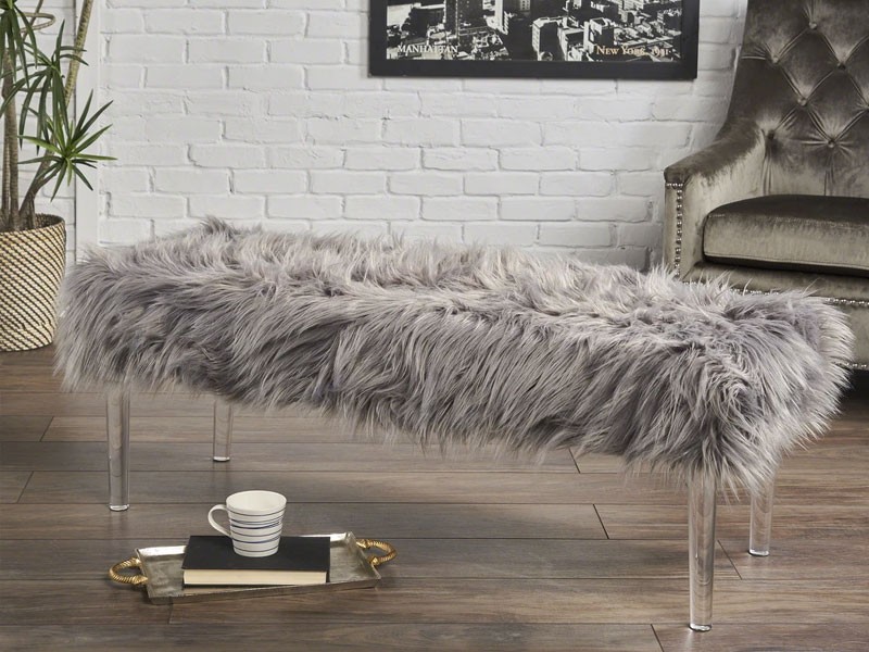 Klamma Glam Faux Fur Short and Straight Furry Ottoman